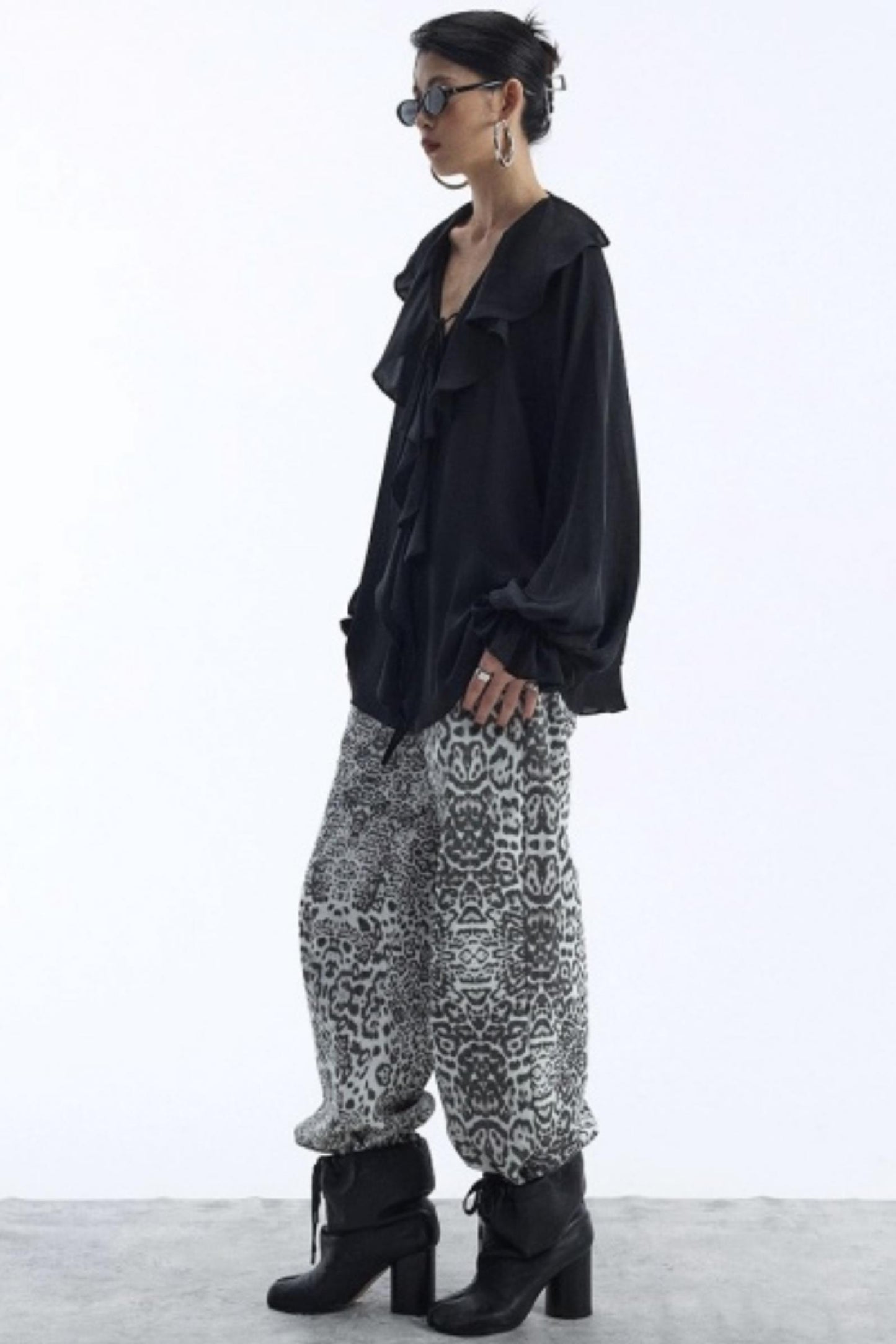 Draped V-Neck Ruffle Top