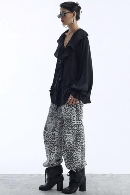 Draped V-Neck Ruffle Top