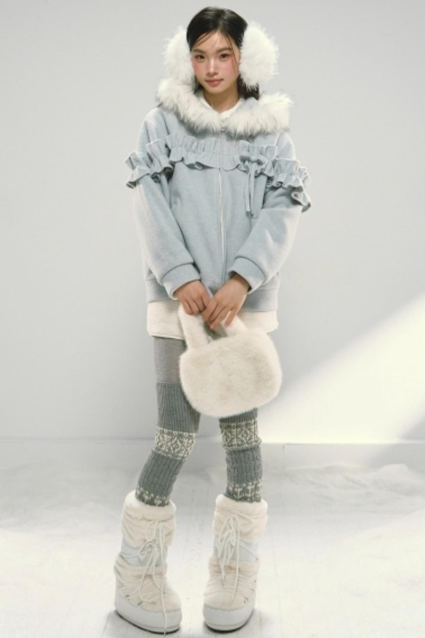 Lace Hooded Cotton Tweed Zip Jacket