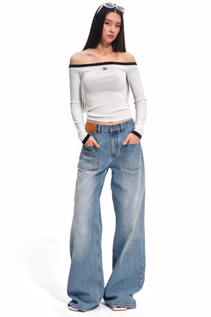 Color-Block Off-Shoulder Knit Top