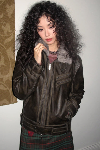 Coffee Faux Fur Collar Jacket