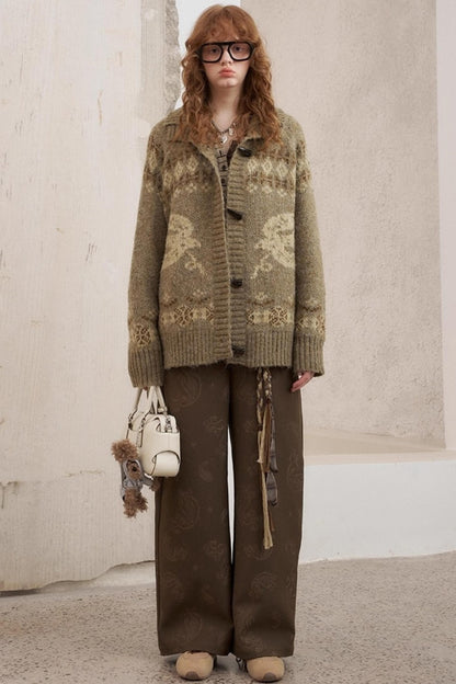 Bird Horn Buckle Loose Warm Cardigan