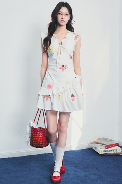 Floral V-Neck Ruffle Dress