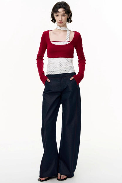 Contrast Long-Sleeved Top With Bandeau Set
