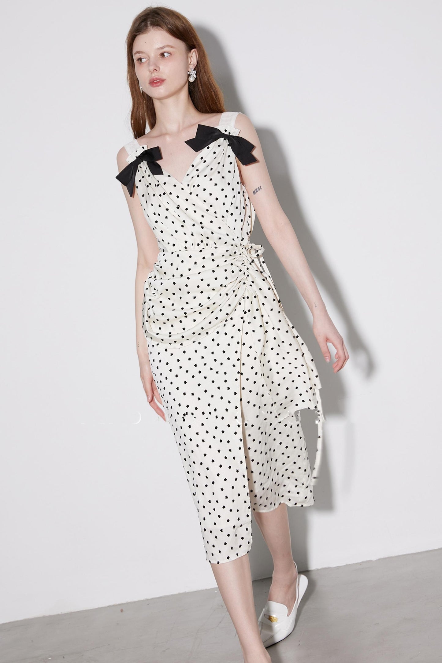 Floral V-Neck Polka Dot Dress