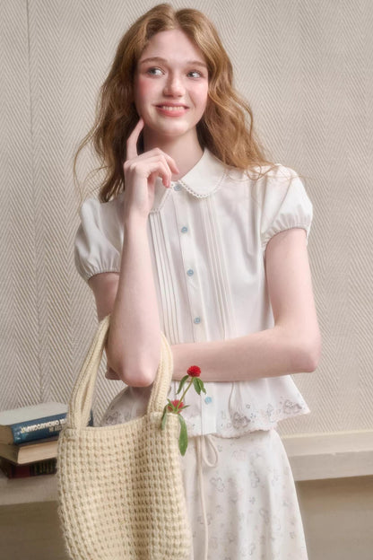 Handmade Embroidered Doll Collar Shirt