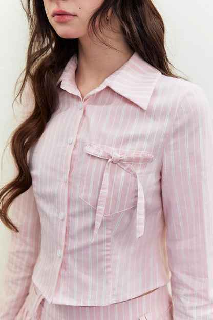 Chic Striped Short Shirt & Skirt Set-Up