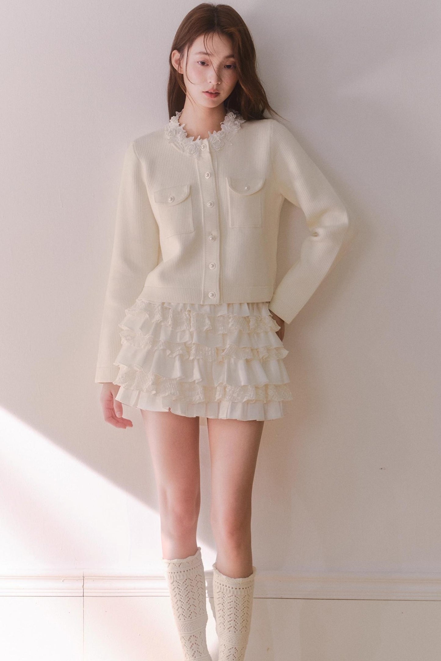 Off-White Satin Lace Skirt