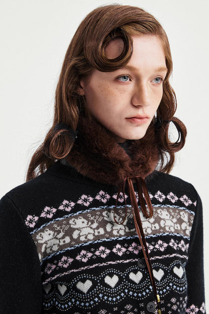 Lace-Up Fur Collar Scarf