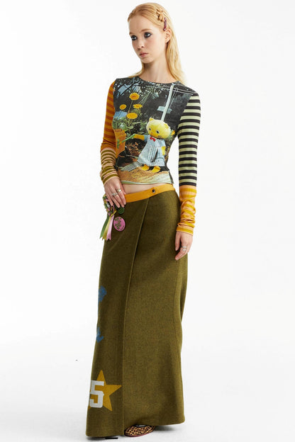 Olive Woolen Long Skirt