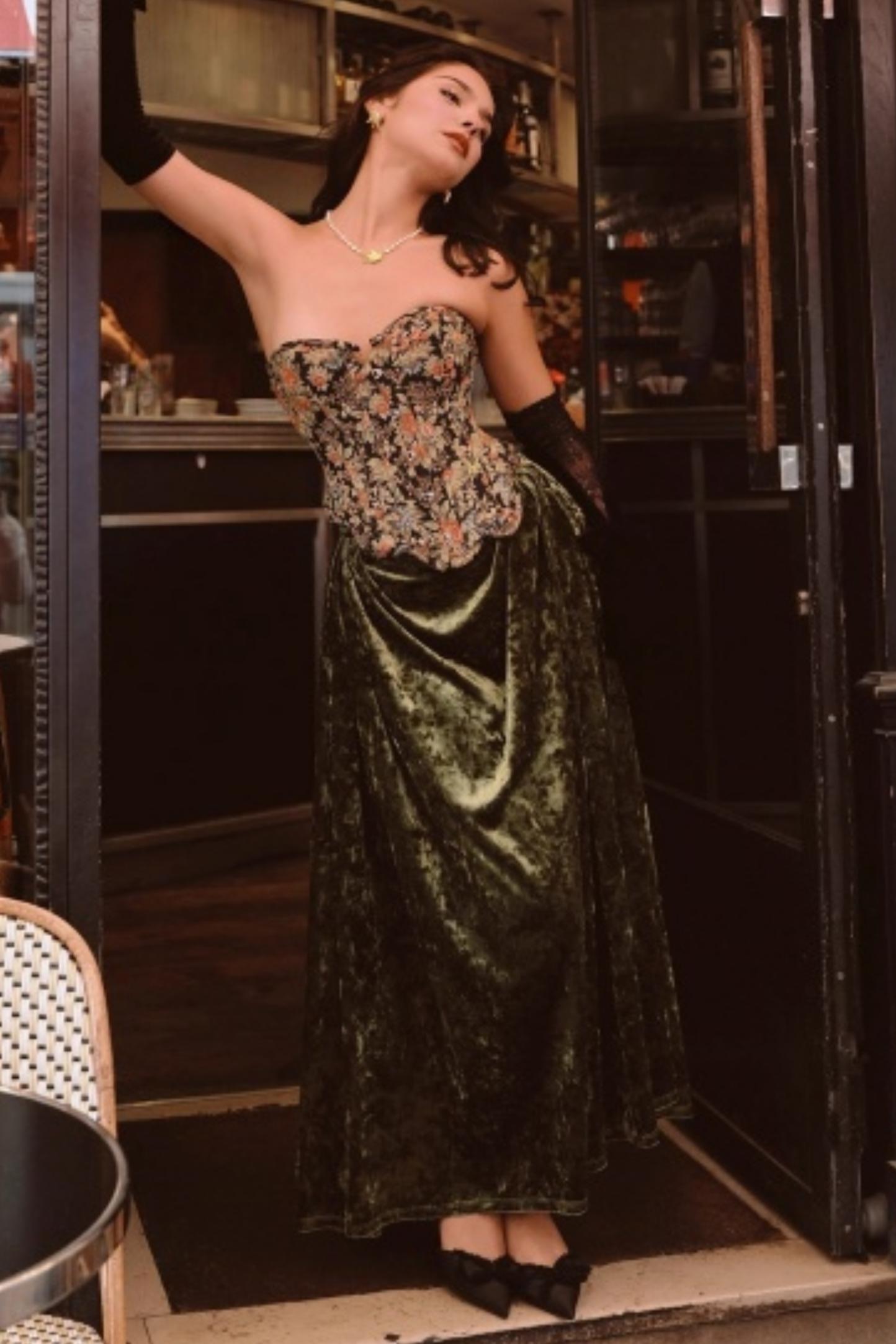 Emerald Velvet Lace Skirt Set-Up