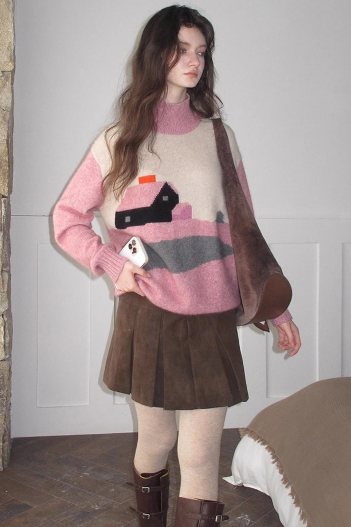 Pink Vintage Cashmere-Like Turtleneck Sweater