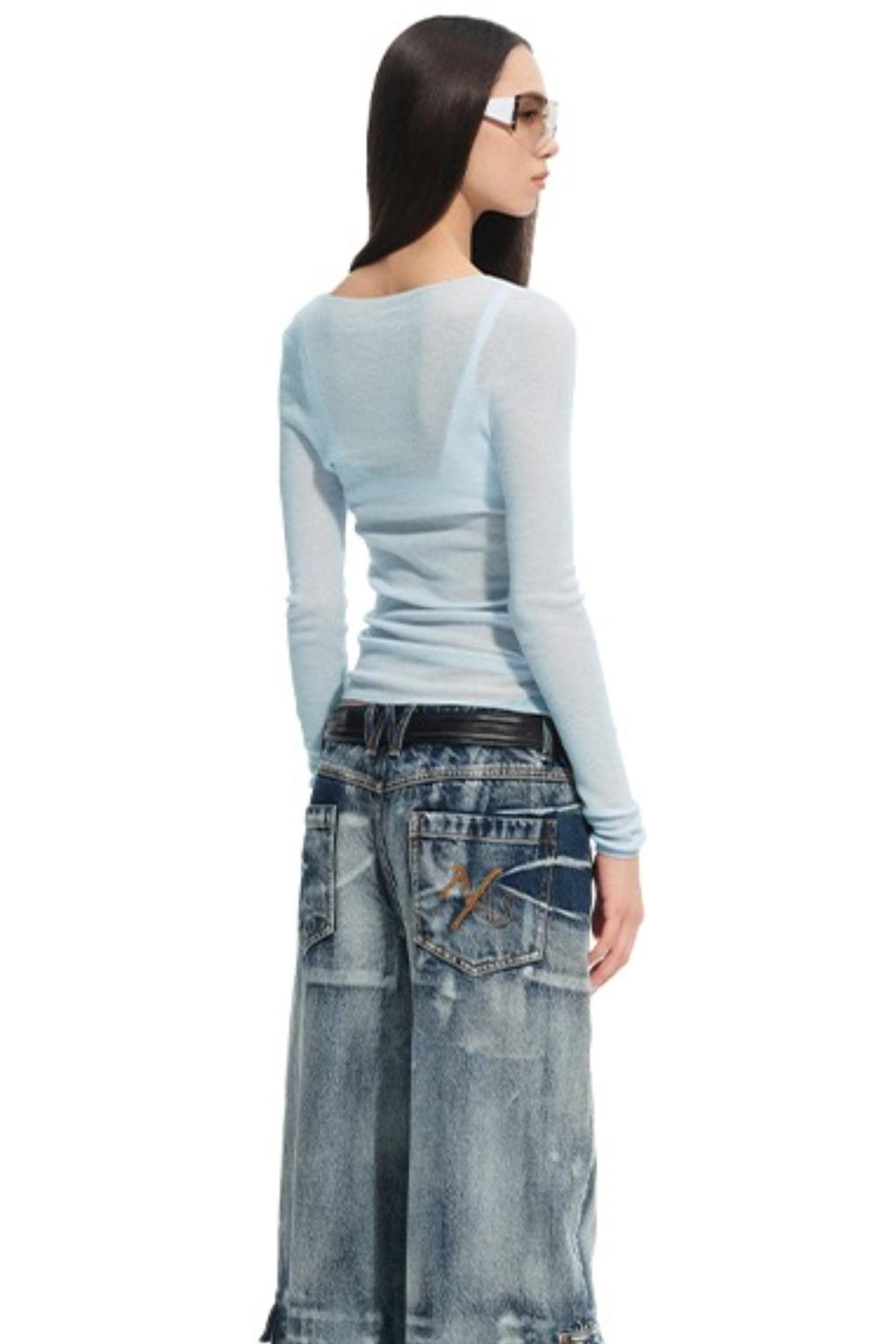 High Neck Long Sleeve Knit Wool Top