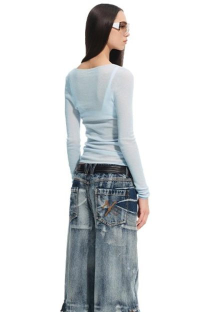 High Neck Long Sleeve Knit Wool Top