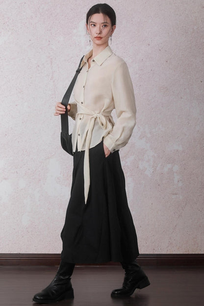 Apricot Color Strap Wrap Shirt