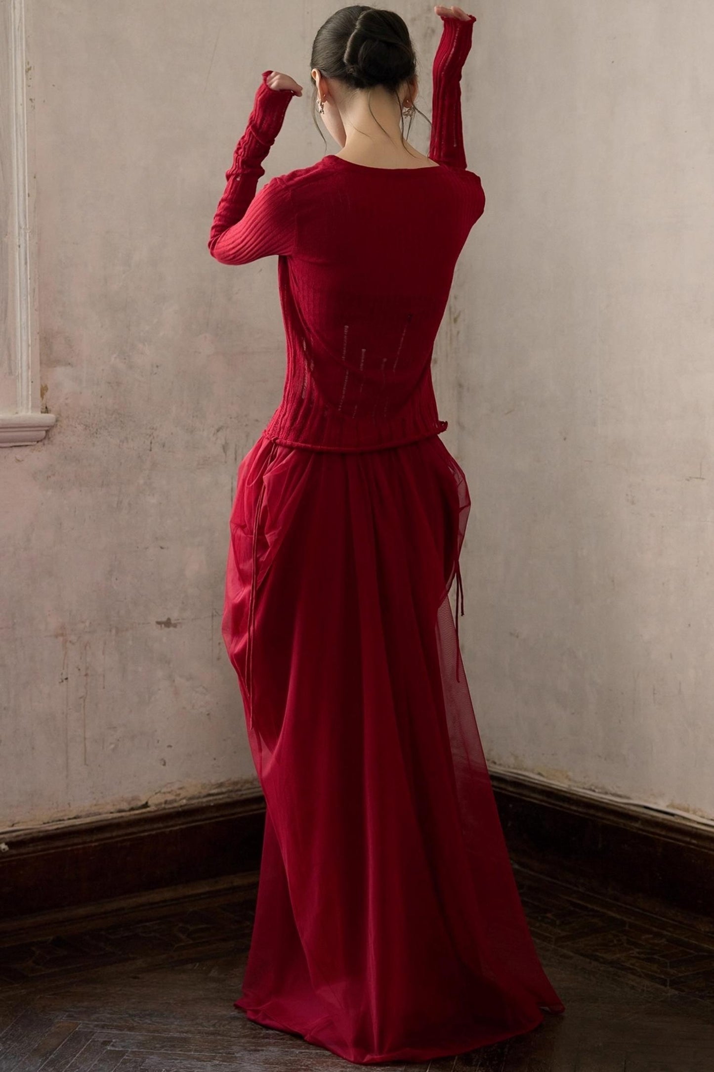 Autumn Red Knitted Cardigan