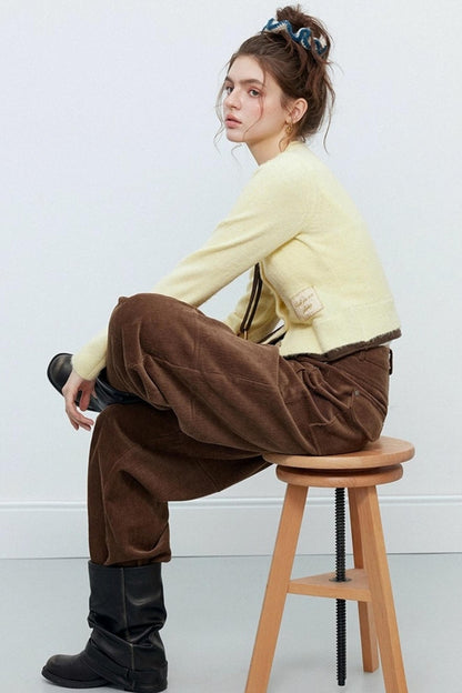 Monogram Patch Crew Neck Fleece Cardigan