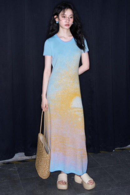 Hand-Painted Cloud Jacquard Tencel Knitted Dress
