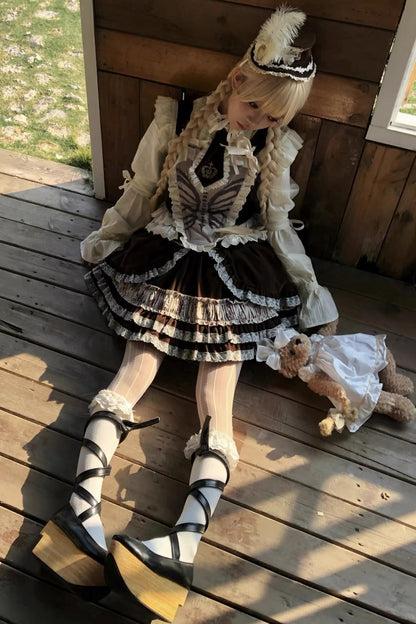 Bone Print Velvet Corset Vest