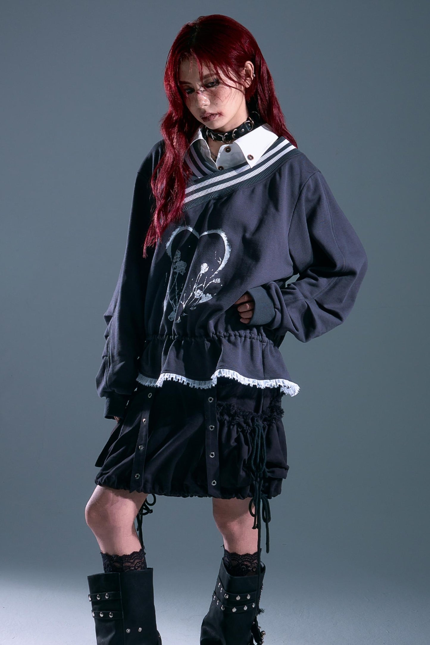 Vintage Punk Asymmetry Lace Sweatshirt