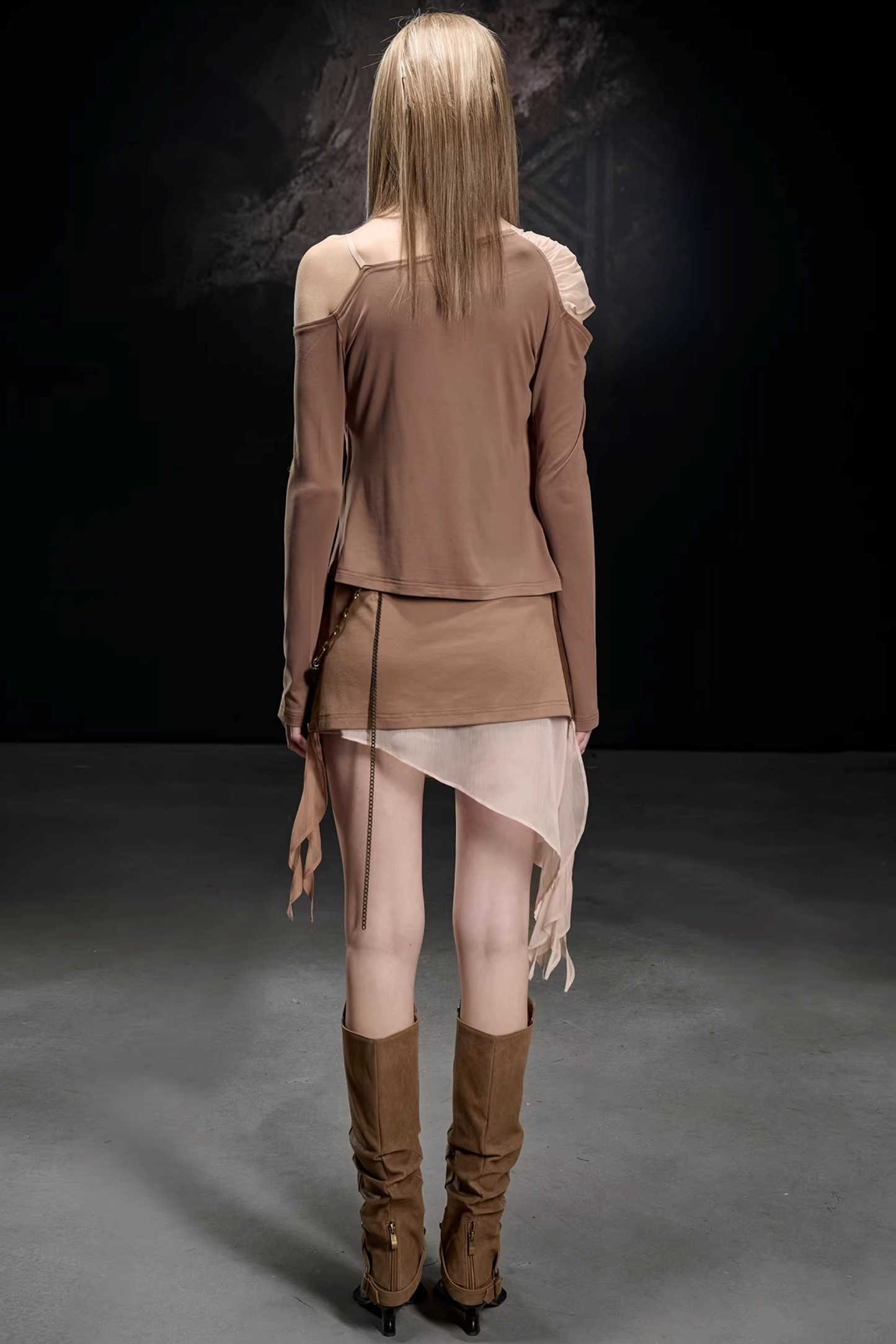 Chiffon-Patchwork-Bluse mit asymmetrischem Schnitt