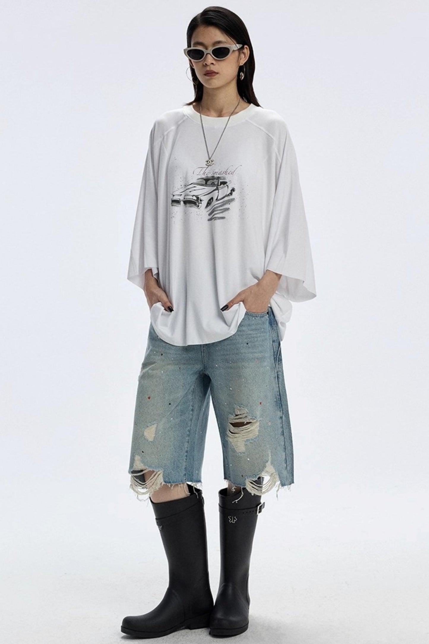 Vintage Car Print Cropped T-Shirt