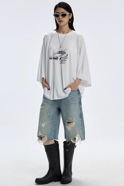 Vintage Car Print Cropped T-Shirt