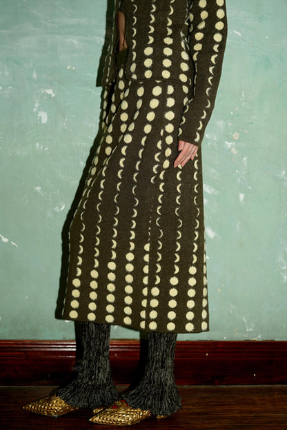 Polka Dot Contrast Knit Sweater & Skirt Set-Up