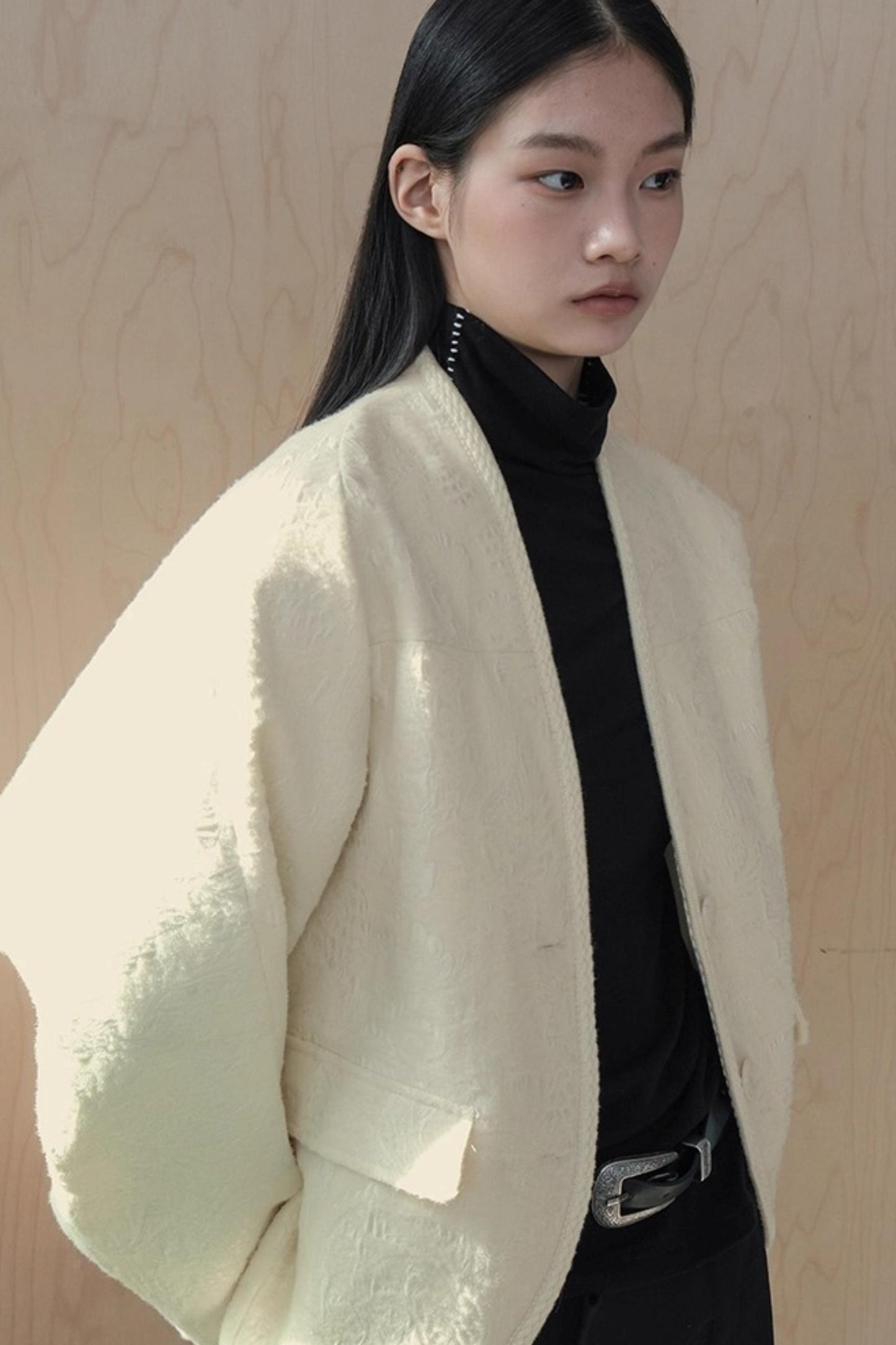 Color-Block High Neck Knit Top