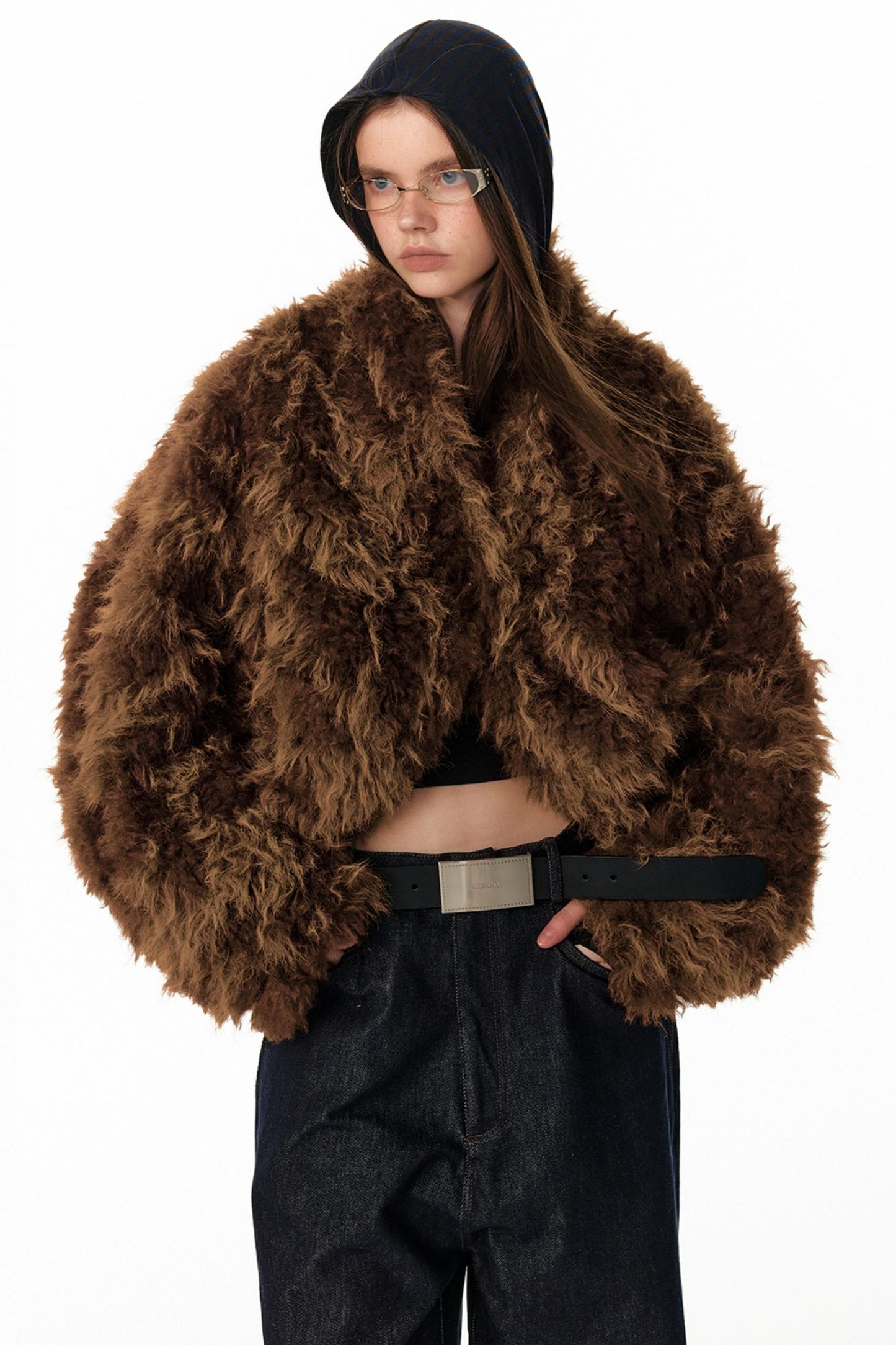 Floral Silhouette Faux Fur Coat