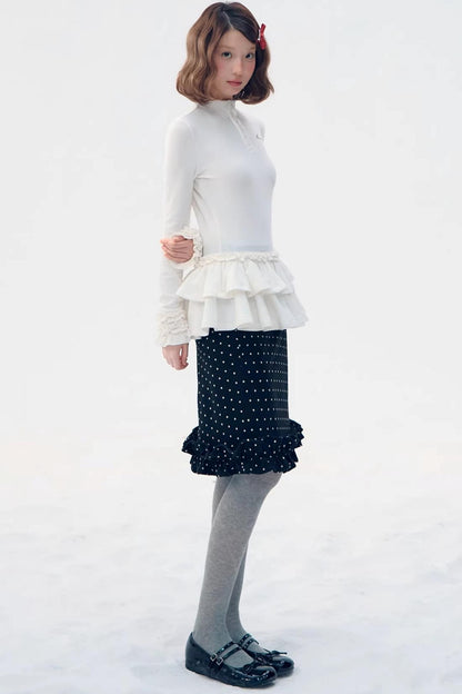 Six-Button Lace Hem Blouse Top