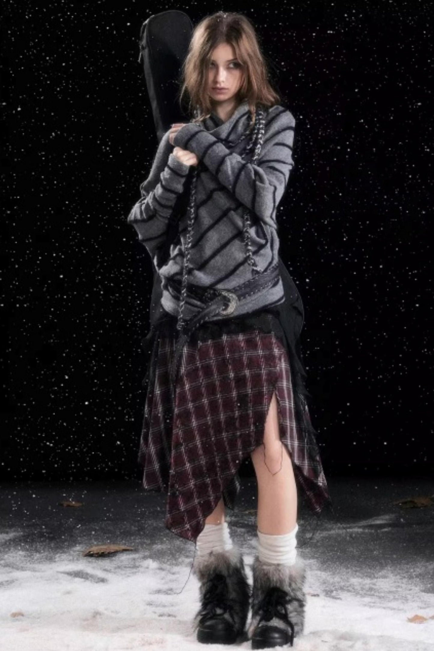 Diagonal Striped Batwing Sweater