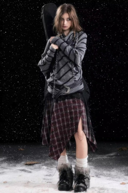 Diagonal Striped Batwing Sweater