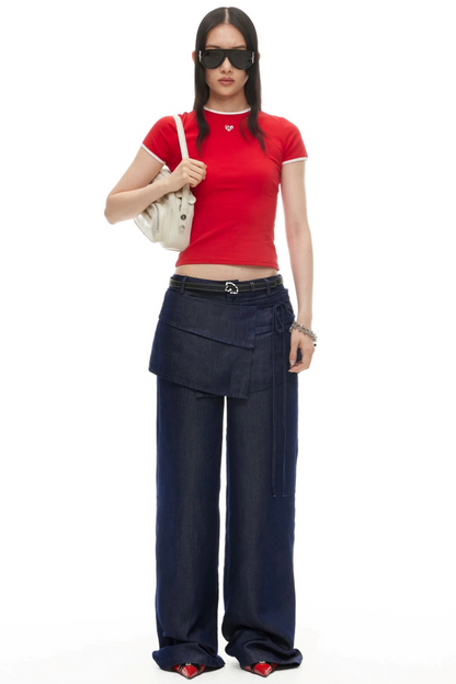 Lyocell Wide-Leg Pants Detachable Skirt