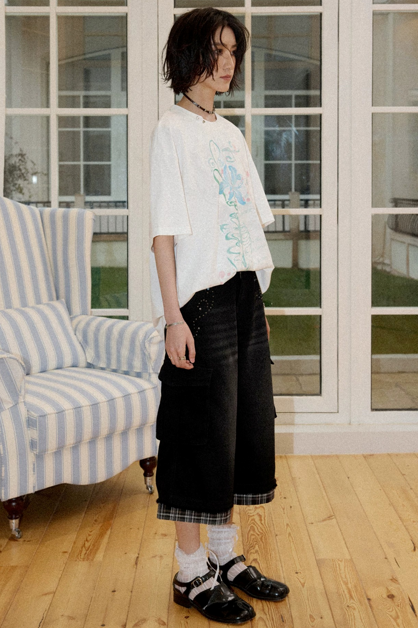 Patchwork Plaid Rhinestone Jeans