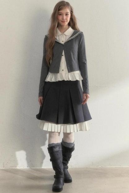 Navy Collar Spliced Top Set-Up