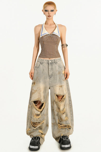 Retro Ripped Straight Pants