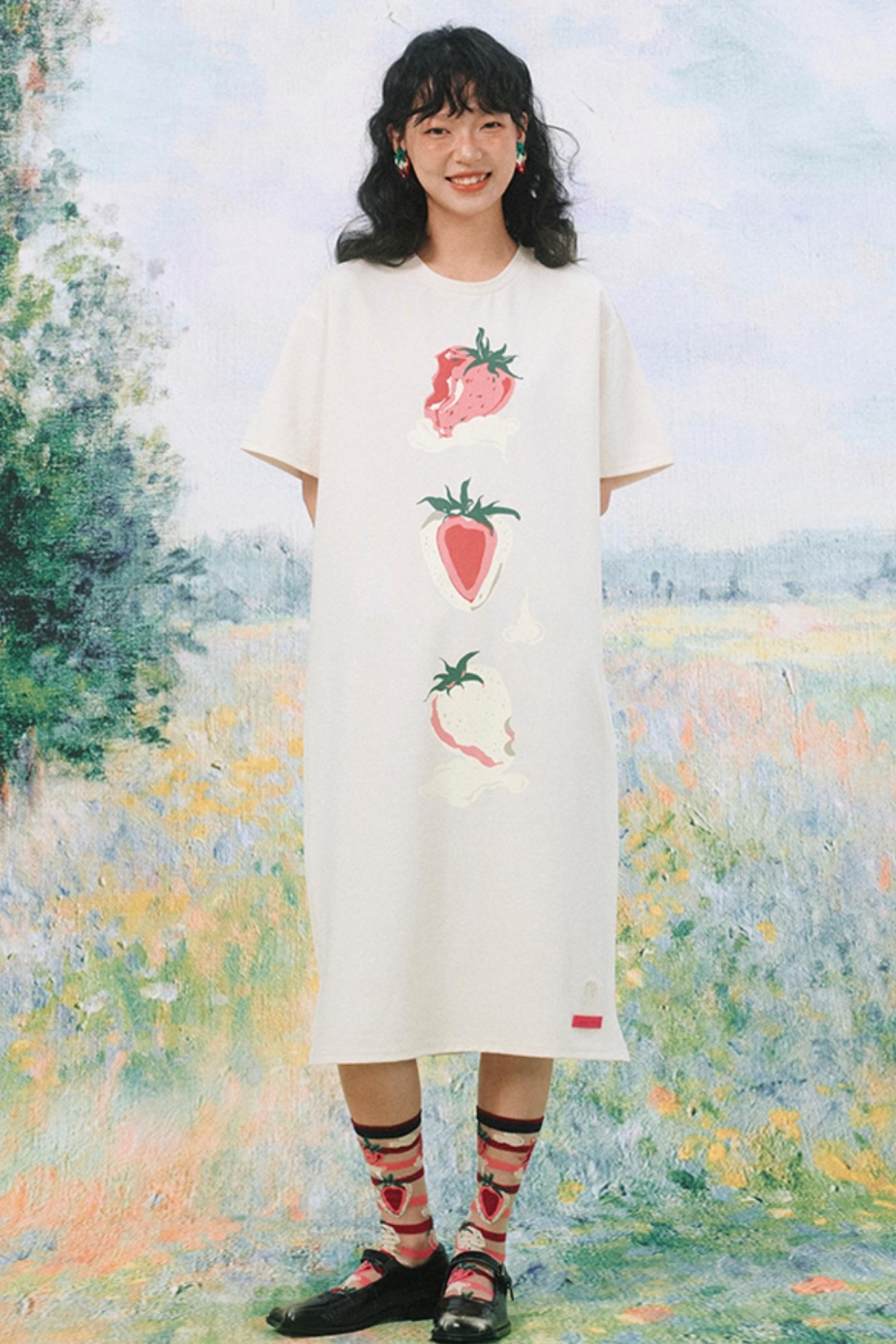 Cream Berry Midi Long Dress