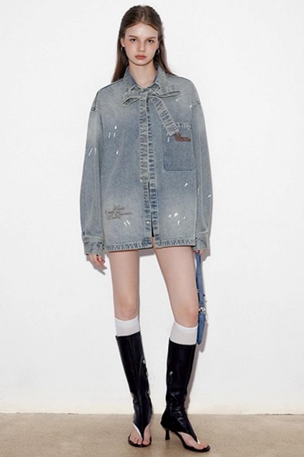 Washed Distressed Loose Denim Jacket
