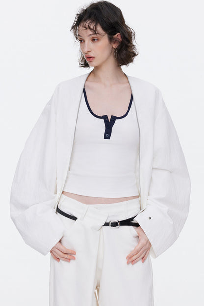 Simple Cocoon Pleated Jacket