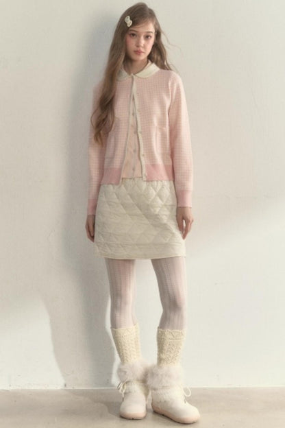 Pink Plaid Knitted Sweater