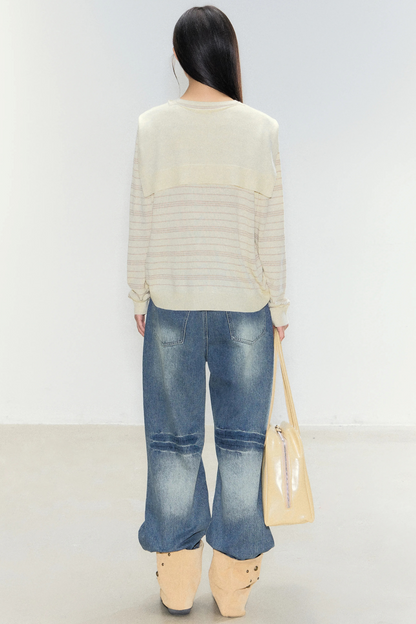 Striped Knit Shawl Sweater