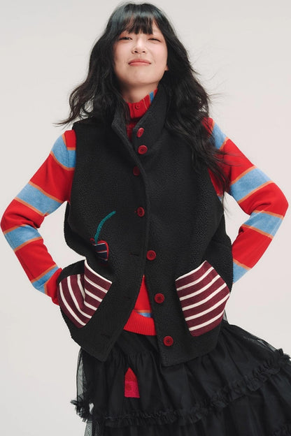 Hand-Painted Cherry Applique Vest Jacket