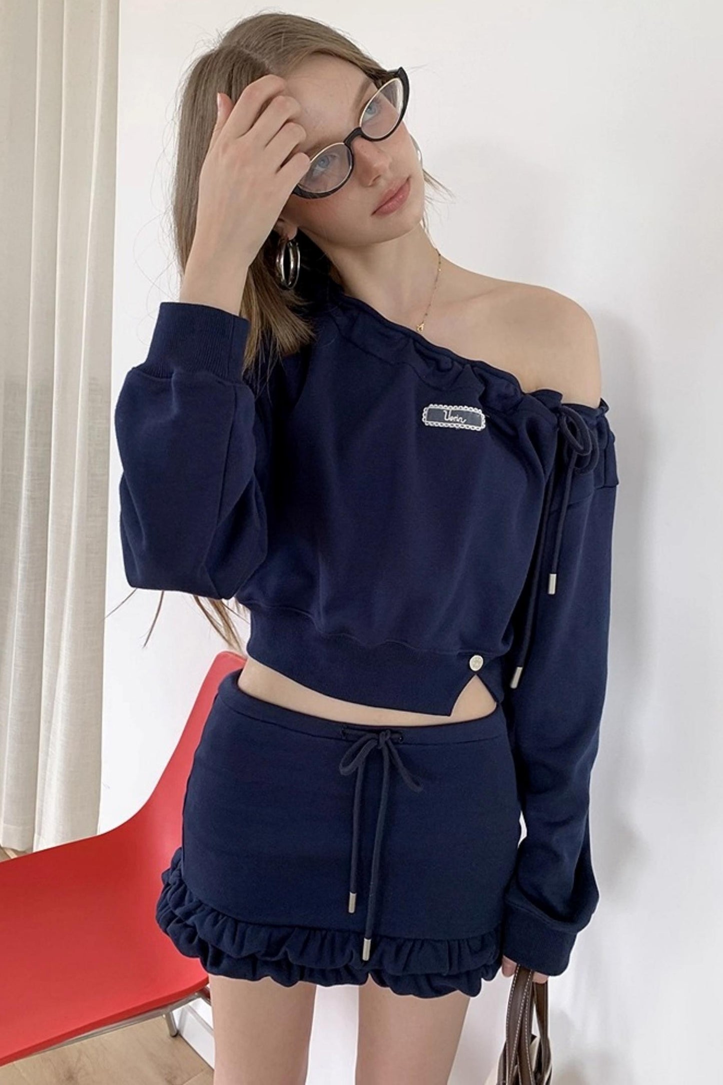 Cropped Sweatshirt Ruffle Set-Up