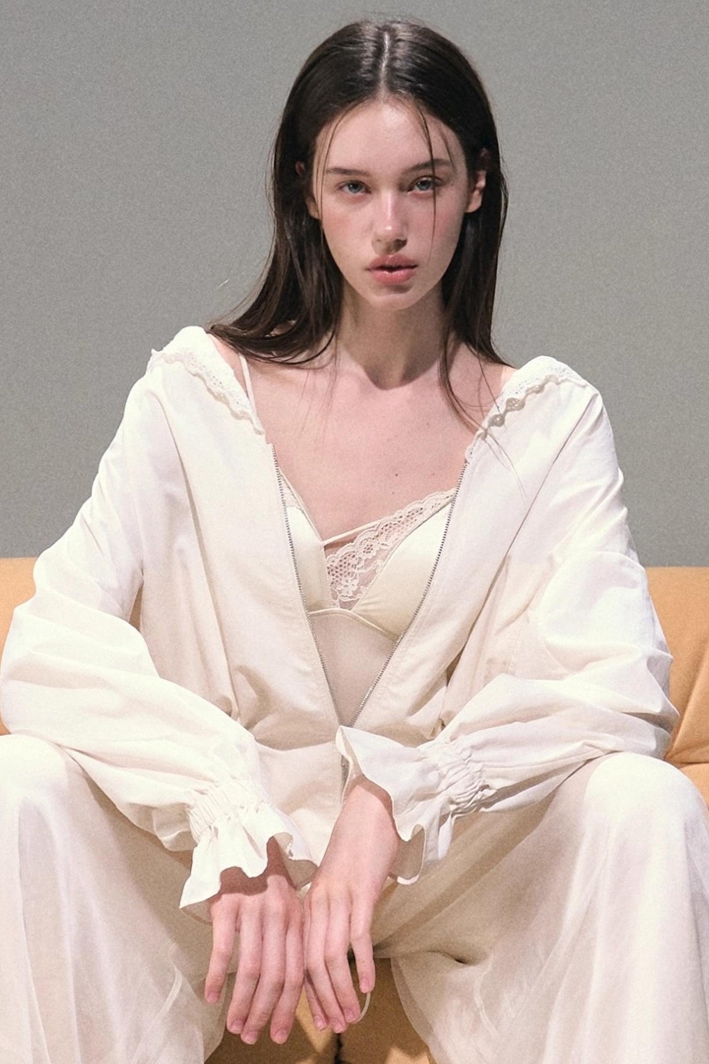 Apricot Satin Double-Layer Pants