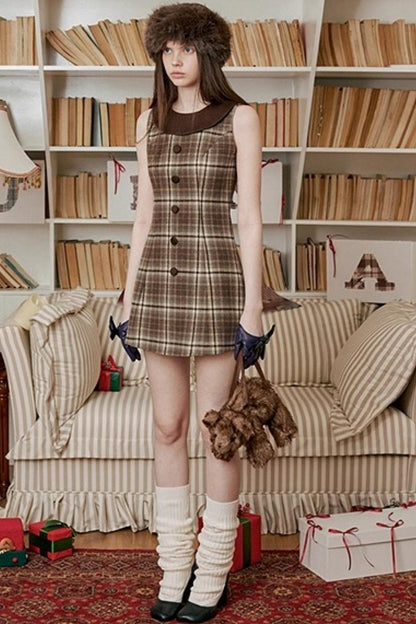American Retro Plaid Woolen Dress