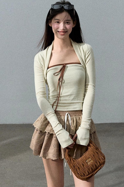 Slim Bandeau Cardigan Two-Piece Set