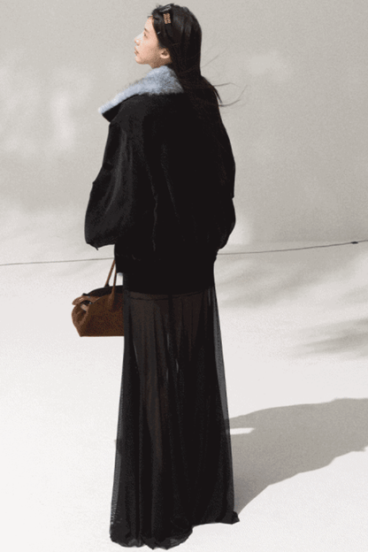 High-Waisted Knit Mesh Skirt