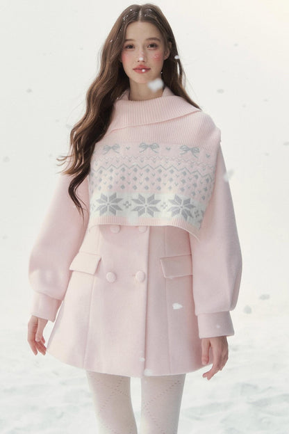 Double-Breasted Fur Collar Coat Set-Up