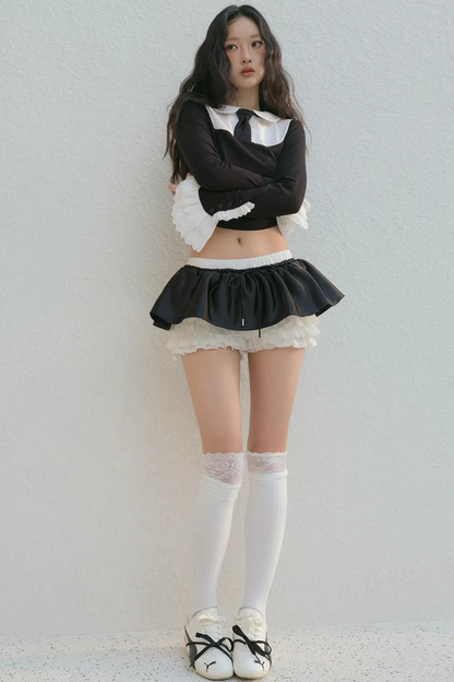 Ruffled Polka Dot Pants Skirt